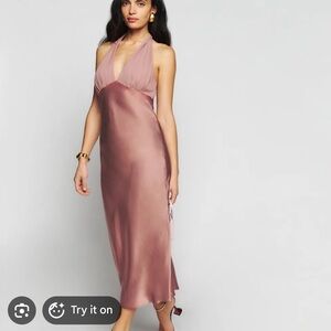 Reformation Silk Gown in Praline